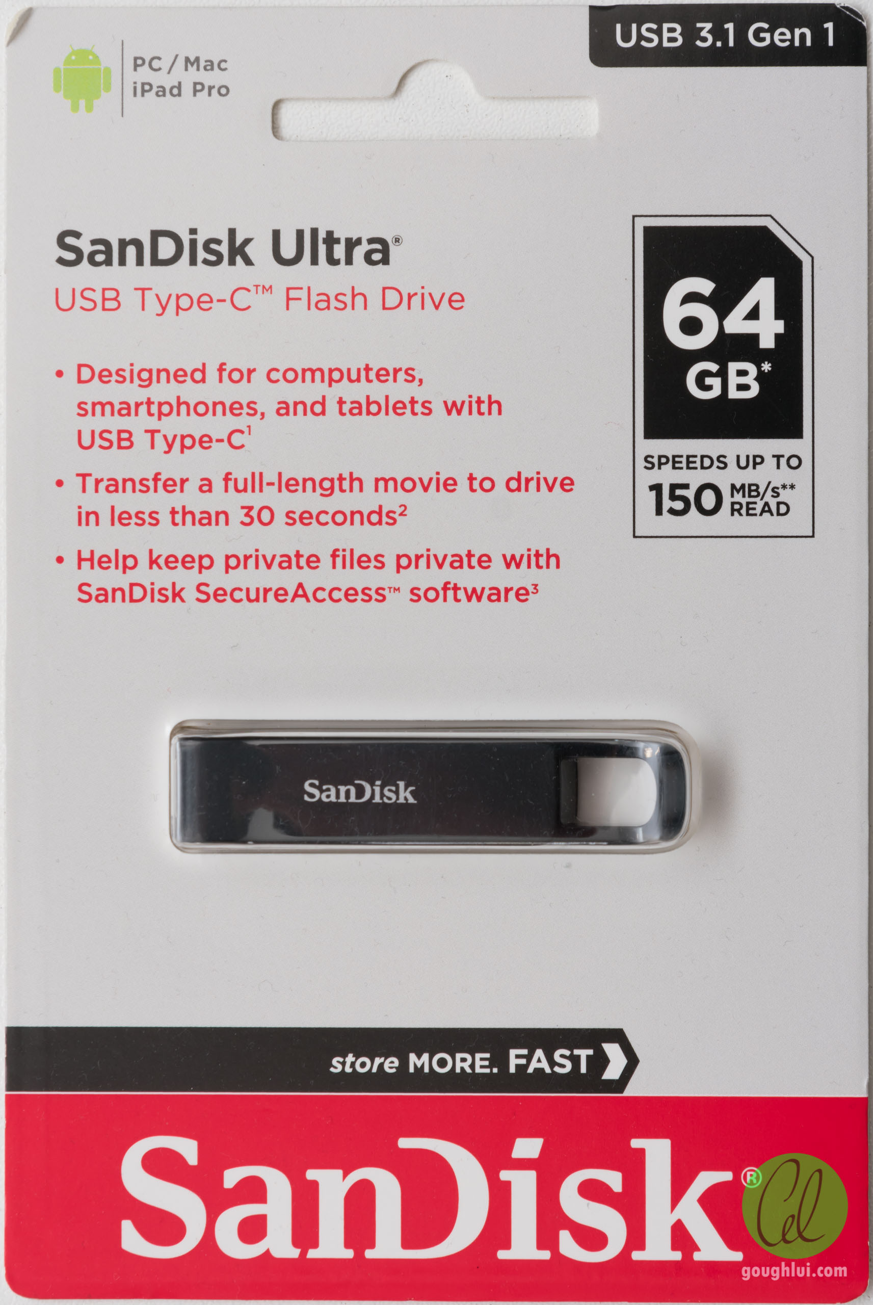 Begivenhed Pounding kontrol Quick Review: SanDisk Ultra 64GB USB3.1 Gen 1 Type-C Flash Drive  (SDCZ460-064G-G46) | Gough's Tech Zone